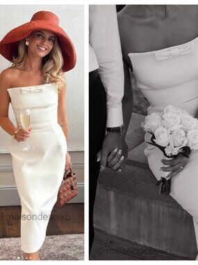 NWT Helsa Midi Maxi Dress White S Curve Bow Strapless Bridal Wedding XS